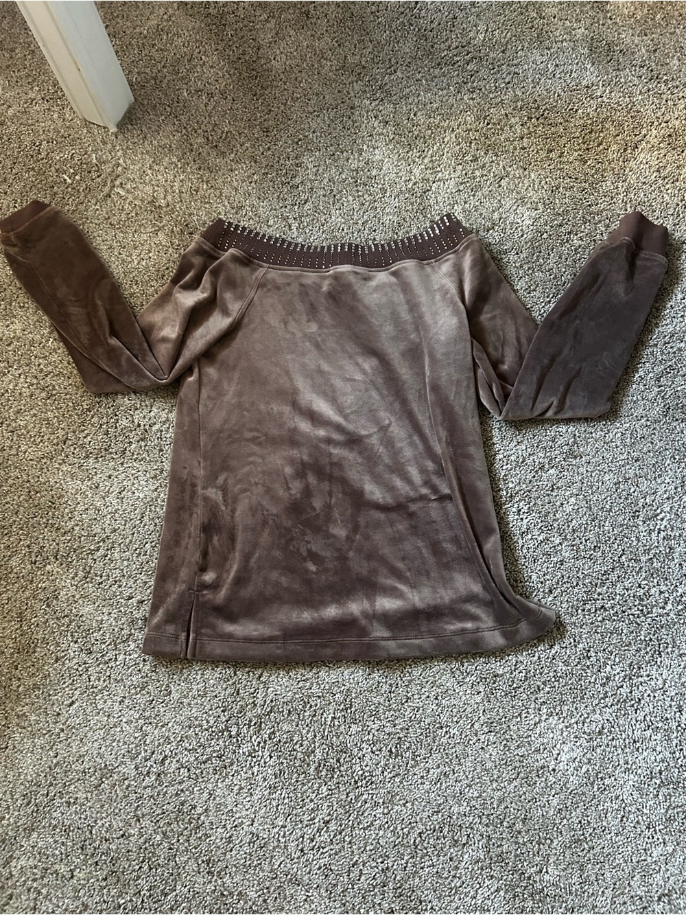 Boston Proper Brown Velour Studded Off-Shoulder Top